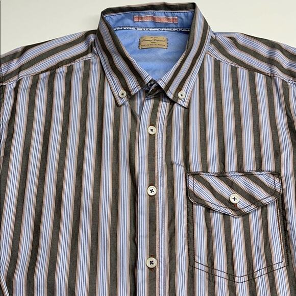 TOMMY BAHAMA Mens Medium Blue Stripe Dress Shirt - Picture 1 of 5